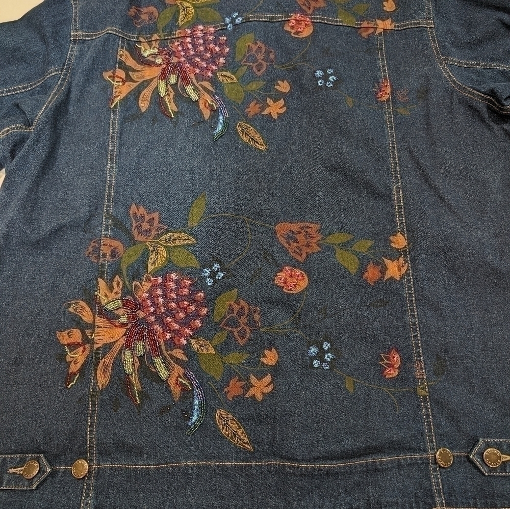 Susan Graver Bohemian Beaded  Embroidered Painted Denim Chore Jacket Floral  1X - Picture 12 of 16